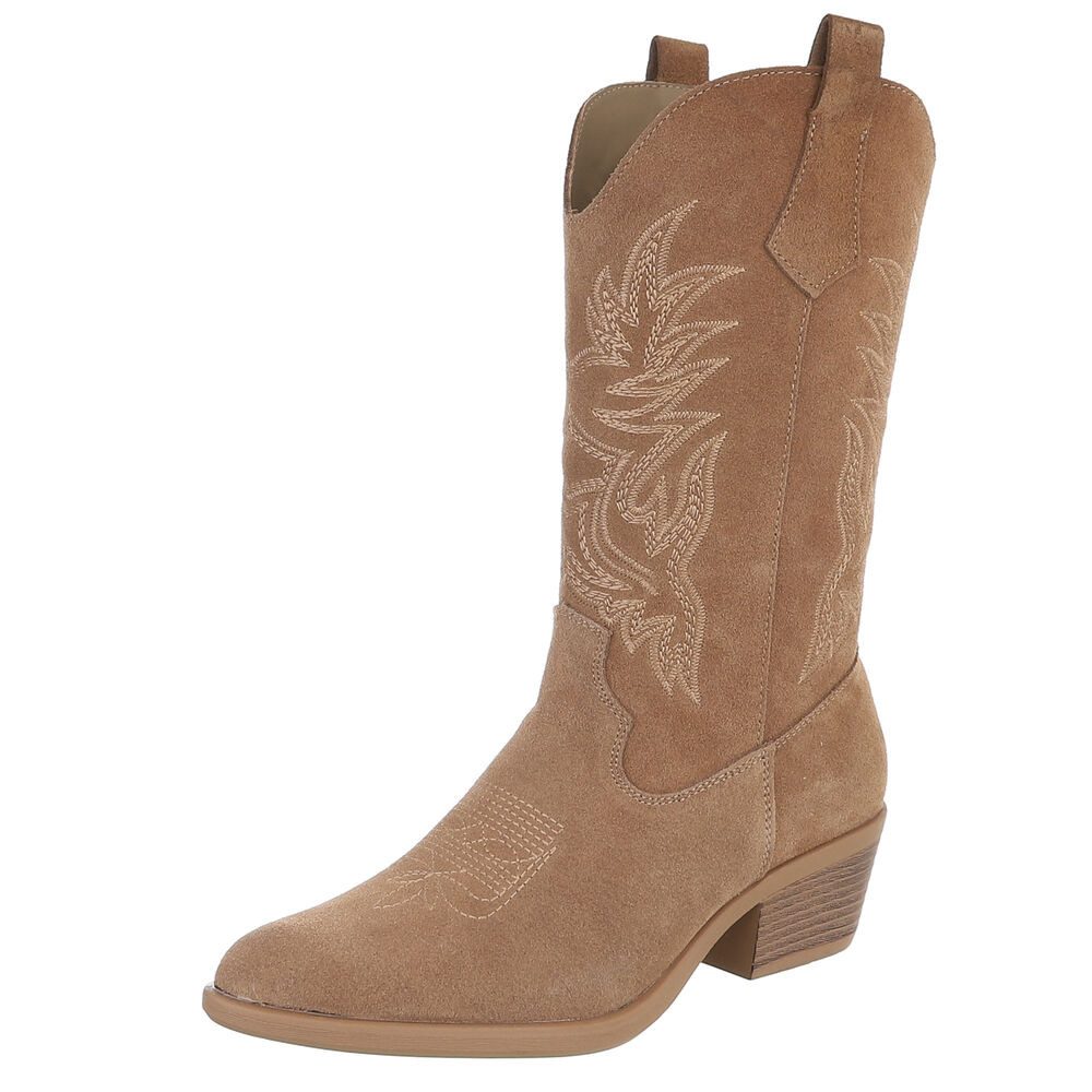 Damen Westernstiefel Echtleder mit Blockabsatz Westernstiefel