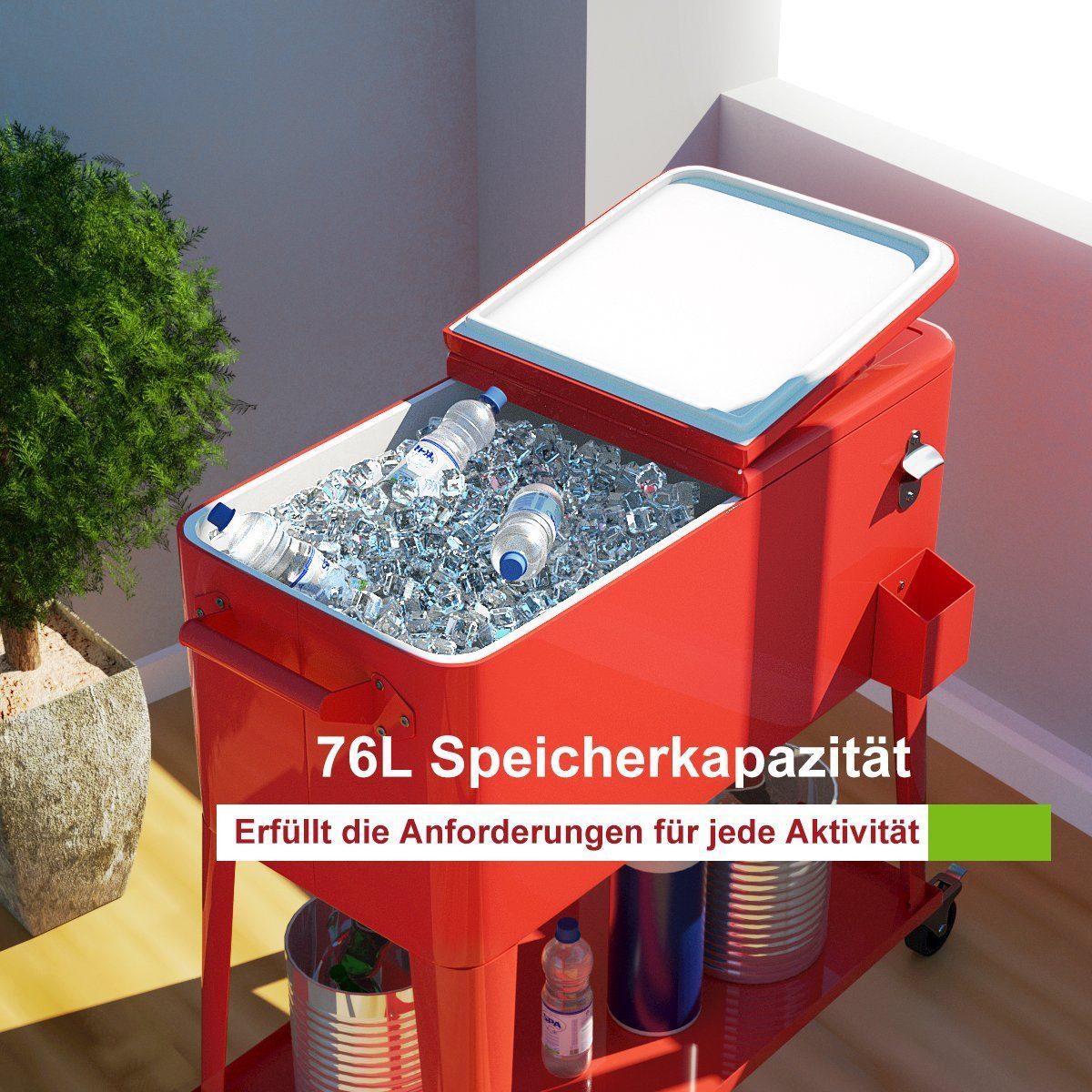 COSTWAY Gartentisch, 76L Kühlwagen, mit Flaschenöffner günstig online kaufen