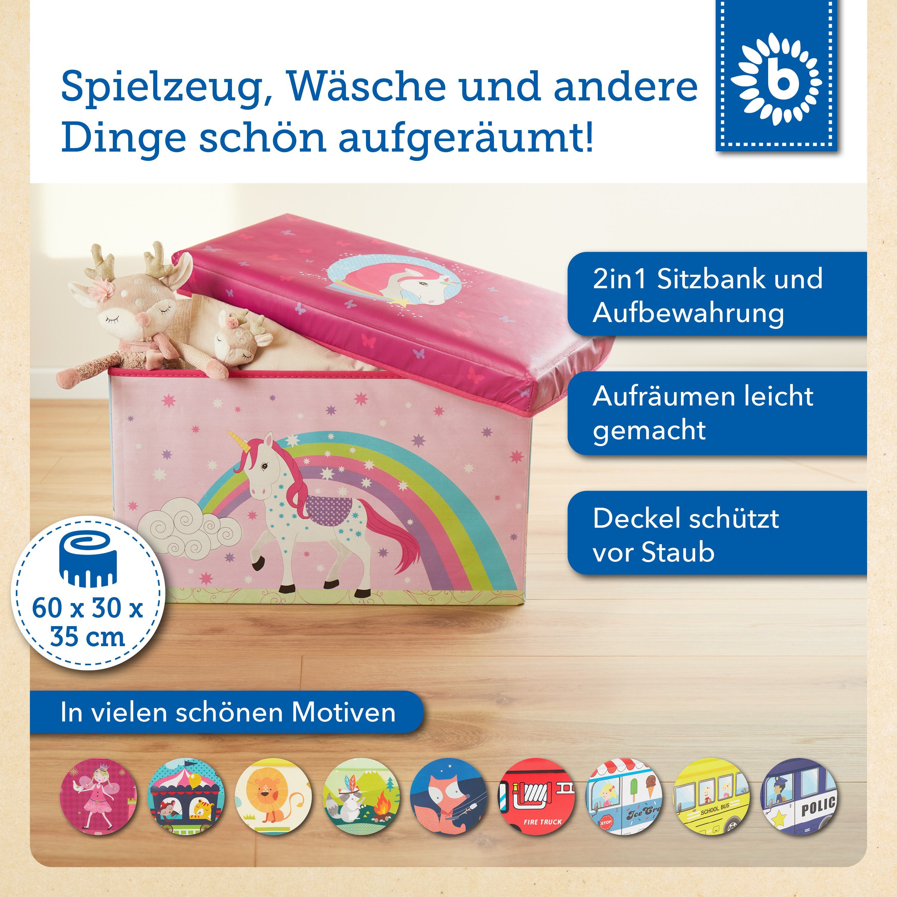 BIECO Spielzeugtruhe Bieco Aufbewahrungsbox mit Deckel Einhorn 60L faltbar günstig online kaufen