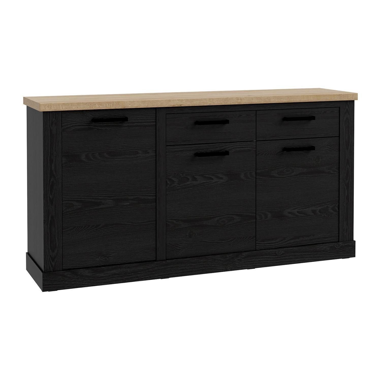 FORTE Sideboard DURO, Cabezone Eiche Dekor, Riviera Eiche Dekor, 3 Türen, 2 Schubladen, B 174 x H 91 x T 42 cm