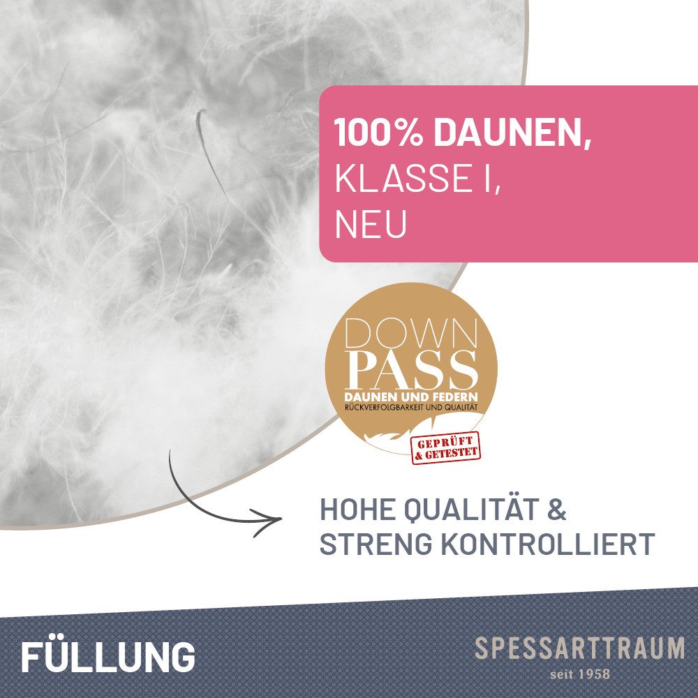 SPESSARTTRAUM Daunenbettdecke Exklusiv, Bettdecken für Sommer und Winter, Decke, Füllung: 100% Daunen, Klasse 1, Downpass zertifiziert, Bezug: 100% Baumwolle, Made in Green, Hausstauballergiker geeignet, 5 Wärmeklassen & 8 Größen, Bestseller