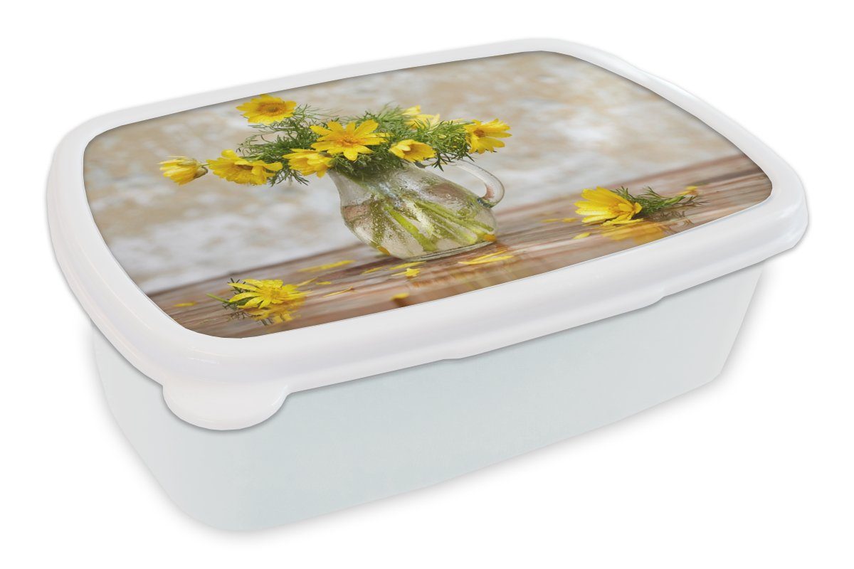 MuchoWow Lunchbox Blumen - Gelb - Stilleben, Kunststoff, (2-tlg), Brotbox für Kinder und Erwachsene, Brotdose, für Jungs und Mädchen weiß