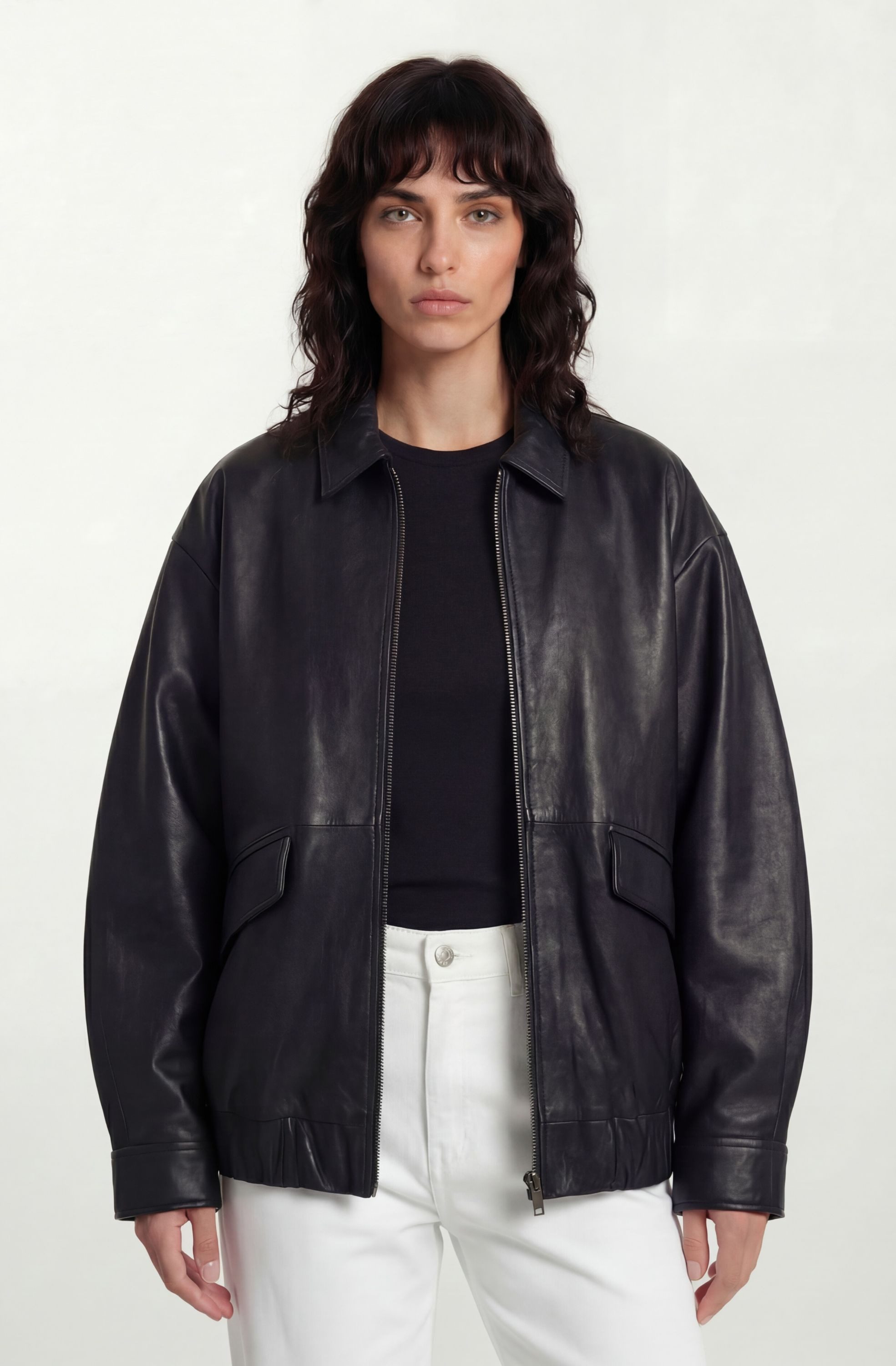 trueprodigy Lederjacke Nova Oversizejacke mit schrägen Taschen