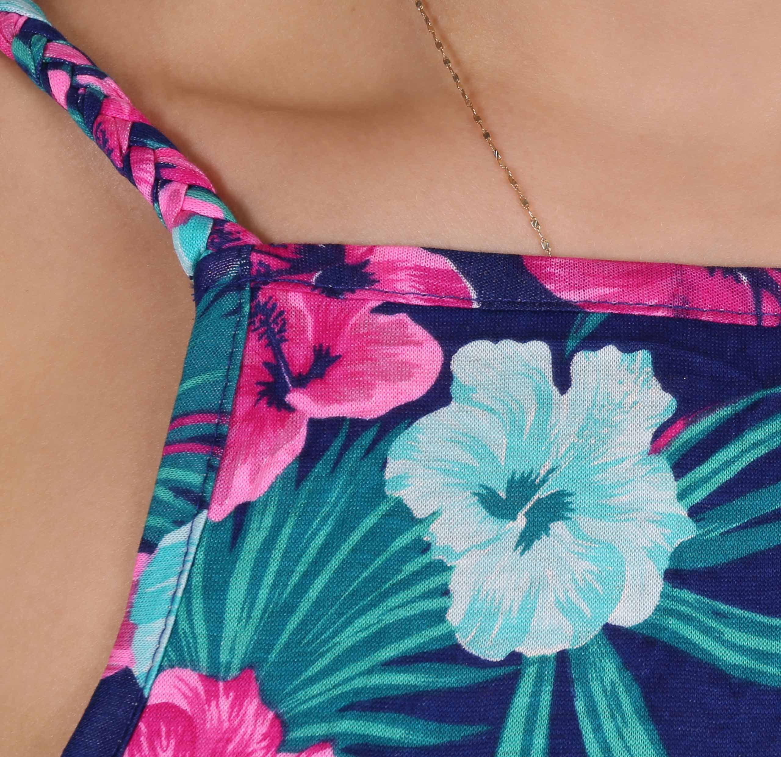 Sarcia.eu Tunikakleid Blaues Tunika, Kleid mit Blumen-Print, Überwurf für Bikini S
