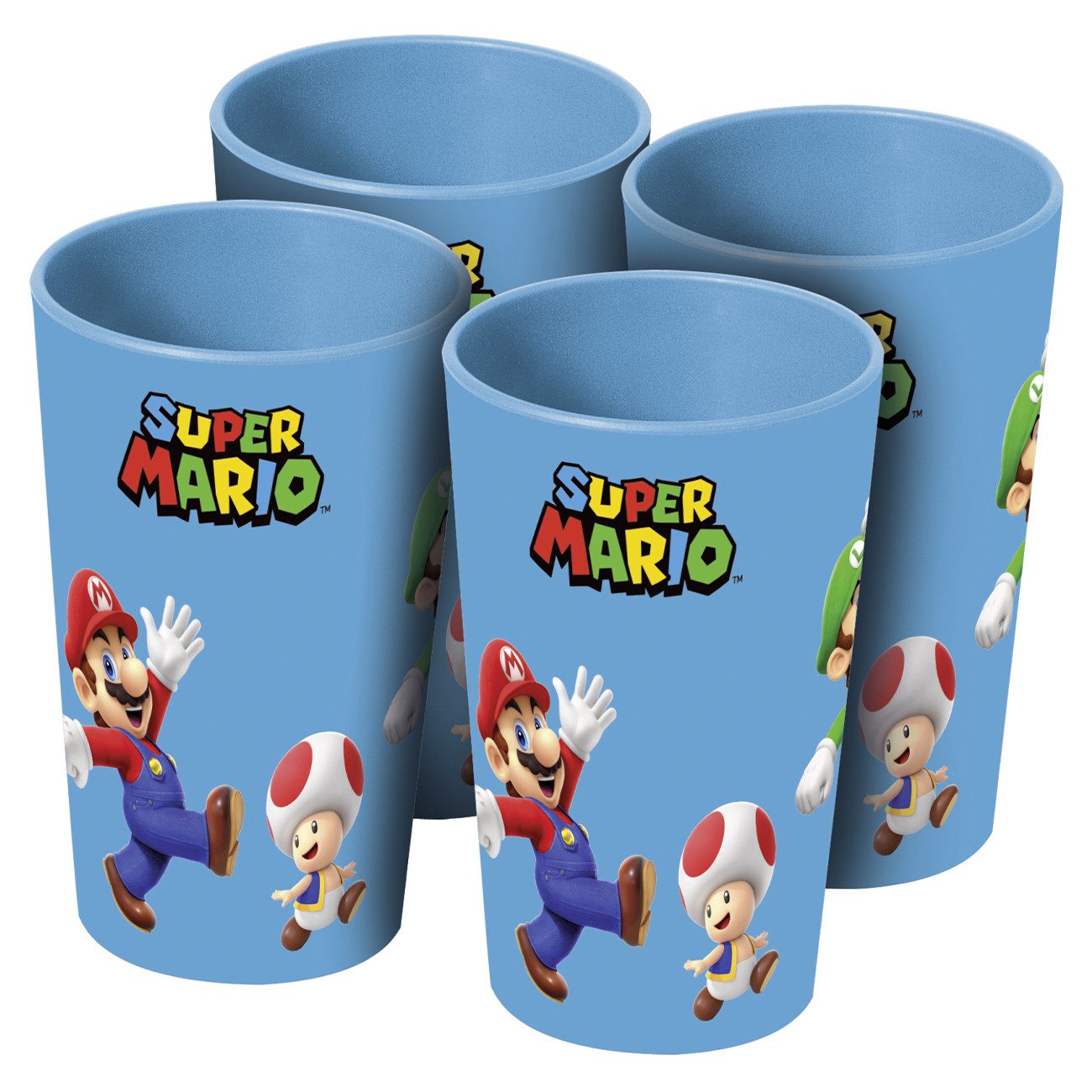 Geda Labels GmbH Kinderbecher Super Mario Classic Dimension 4er Set, 4-tlg., PP, Blau, 330ml, 4er Set