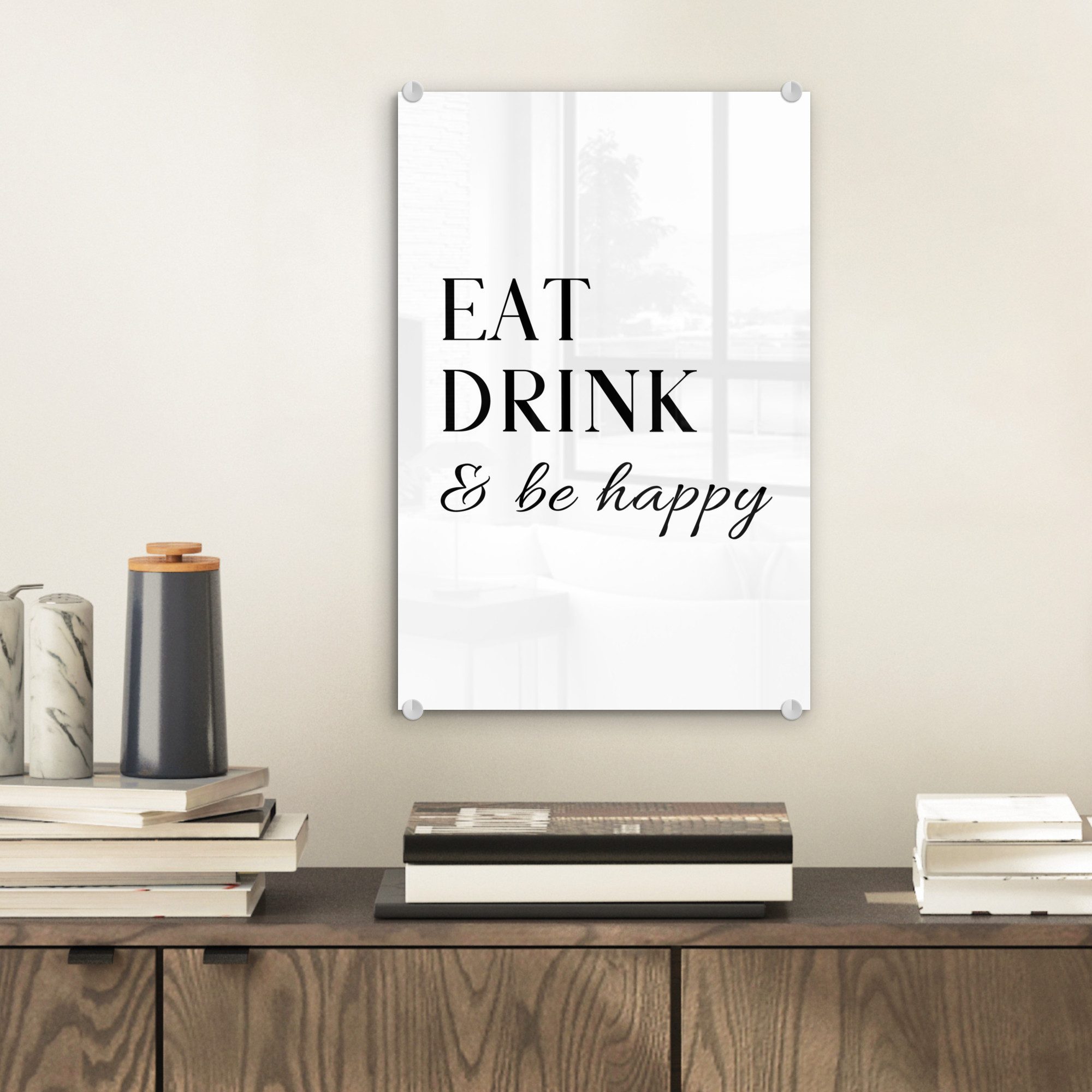 MuchoWow Acrylglasbild Zitat - "Essen, trinken günstig online kaufen