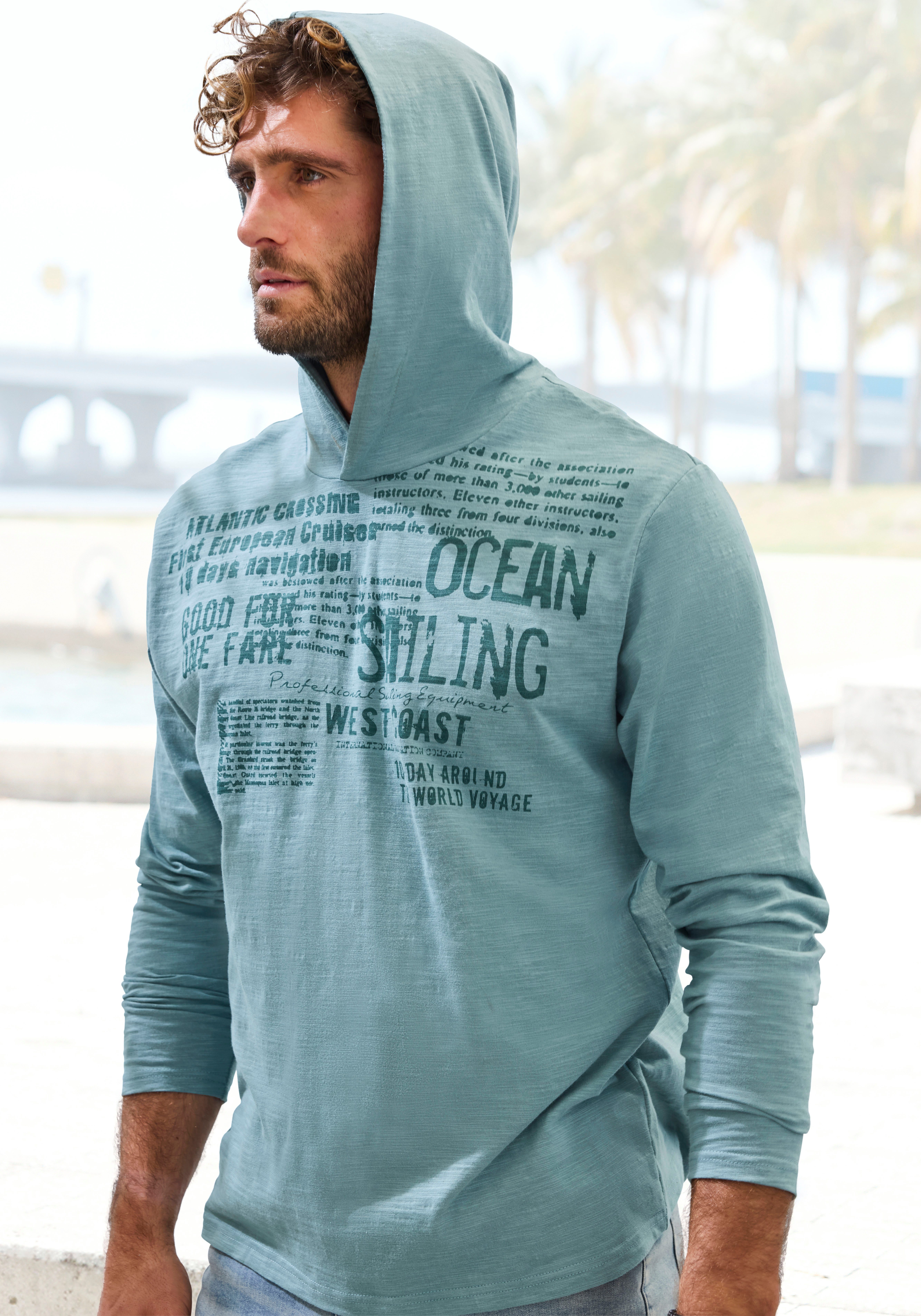 John Devin Kapuzenshirt Langarmshirt bedruckt mit Kapuze aus strukturierter günstig online kaufen