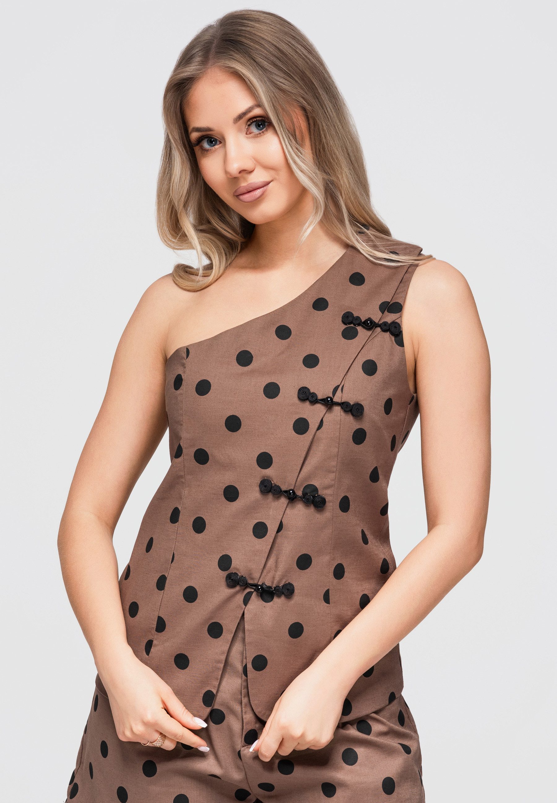 OMBRE Blusentop Damen Blusentop Slim Fit Elegant mit asymmetrischem Ausschnitt Braun M (kein Set, 1-tlg) Slim Fit