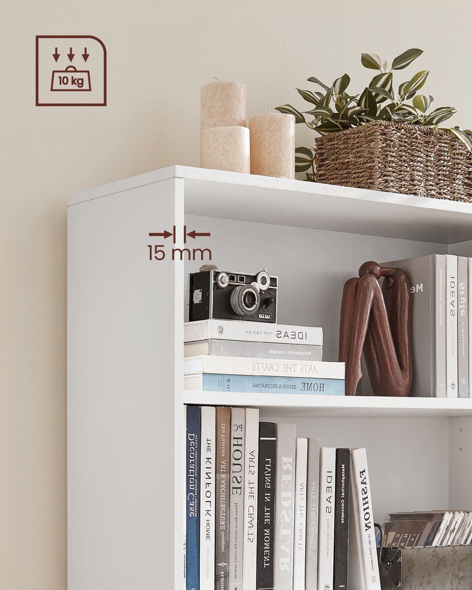VASAGLE Bücherregal freistehendes Aufbewahrungsregal im skandinavischen Stil, mit 3 Ebenen, für Wohnzimmer, Büro, Schlafzimmer und Arbeitszimmer – Bild 5 von 5