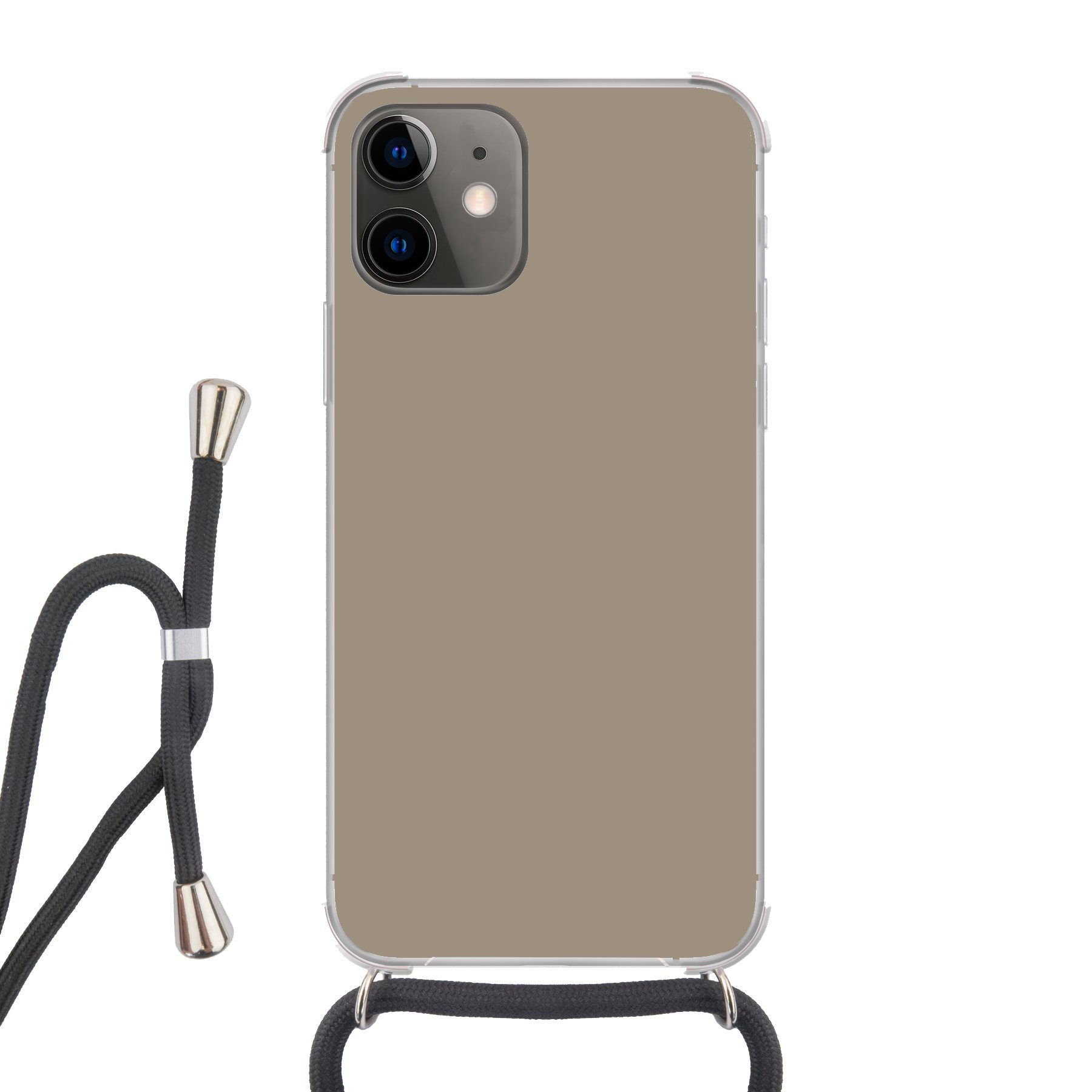 MuchoWow Handyhülle für Apple iPhone 12 Interieur - Farben - Beige, Tragbare Handyhüllen mit Kette zum umhängen, Handykette Handyband