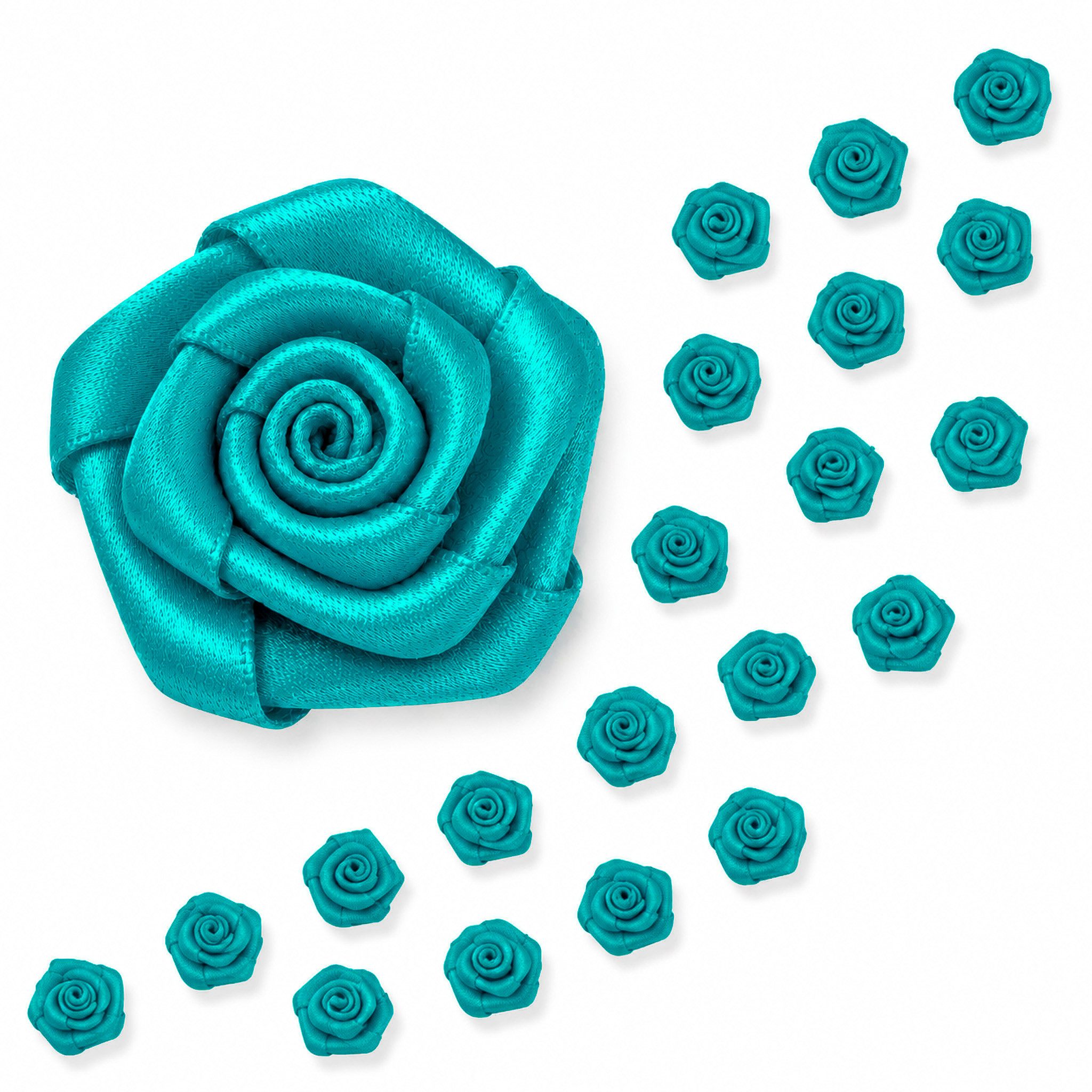 Creativery Streudeko, Satinrosen 15mm zum Basteln & Aufnähen 20 Stück Türkis / Grün