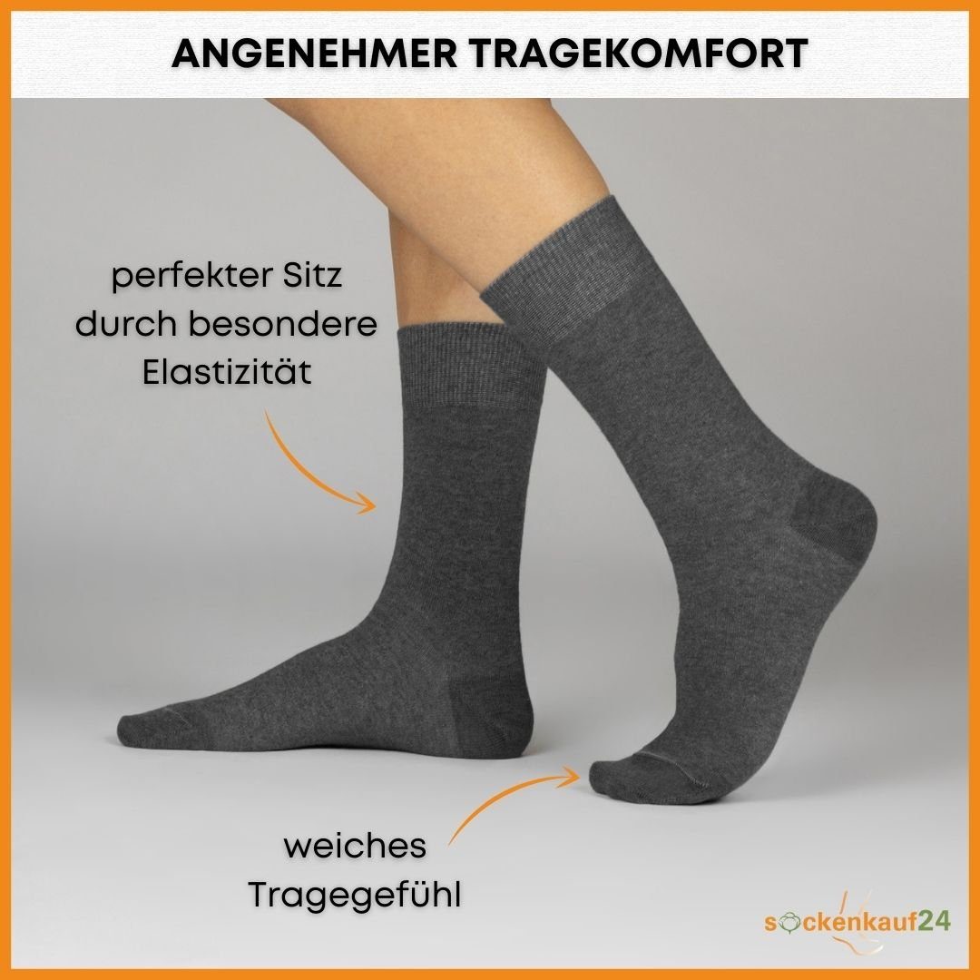 sockenkauf24 Socken 10 Paar Damen & Herren Socken Business Socken Baumwolle (Anthrazit, 47-50) mit Komfortbund (Basicline)