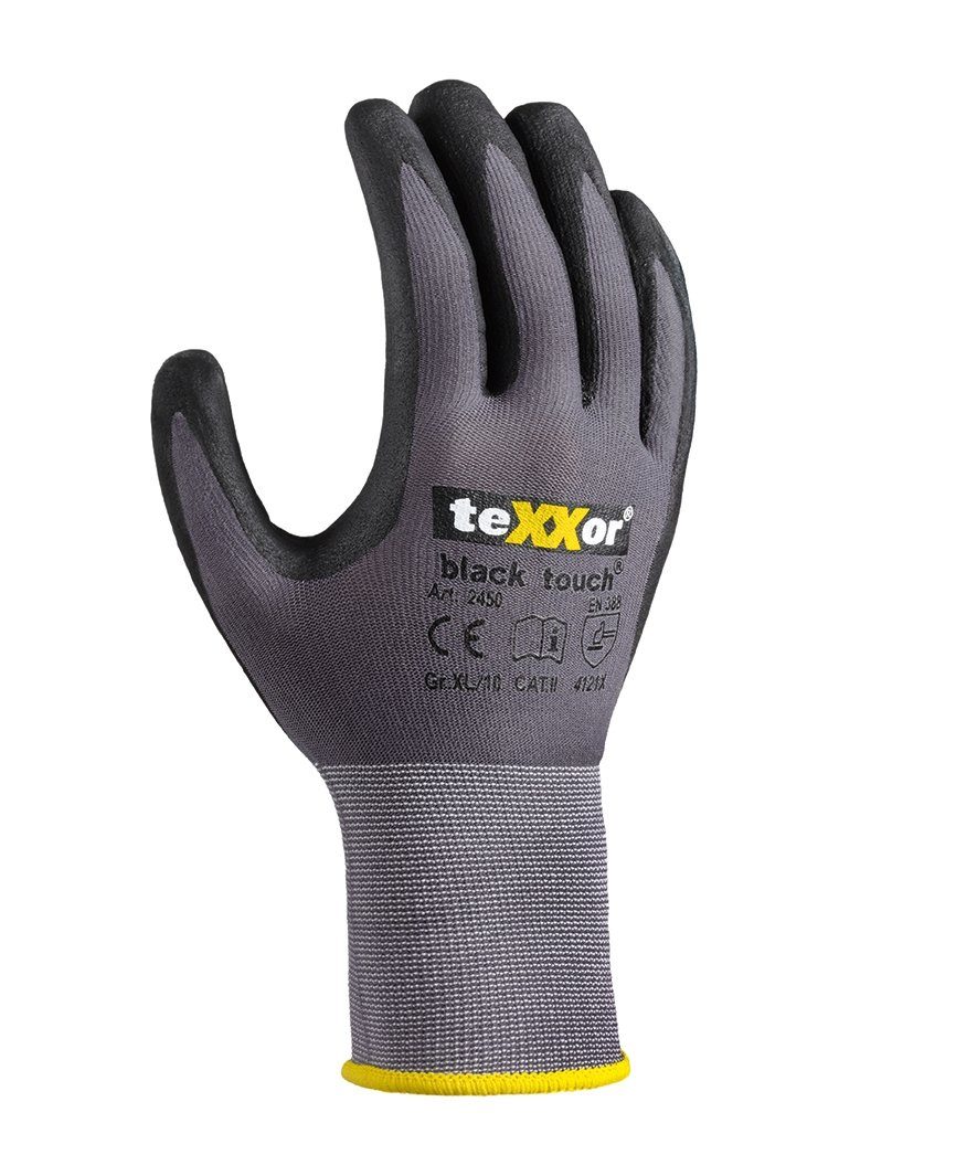 teXXor Arbeitshandschuh-Set Nylon-Strickhandschuh Black Touch®