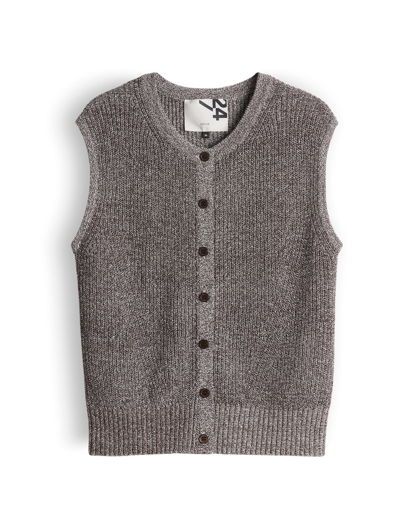 OPUS Strickweste Strickweste aus Baumwoll-Mix mit Mélange-Effekt Schmale Passform, breite Strickbündchen als Detail