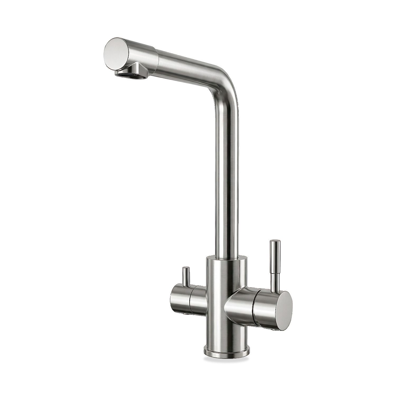 BEM Küchenarmatur 3-Wege-Wasserhahn aus Edelstahl 18/10 (1-St., getrennte Ausläufe keine Vermischung von Leitungs- und Filterwasser) 3 Funktionen in einem