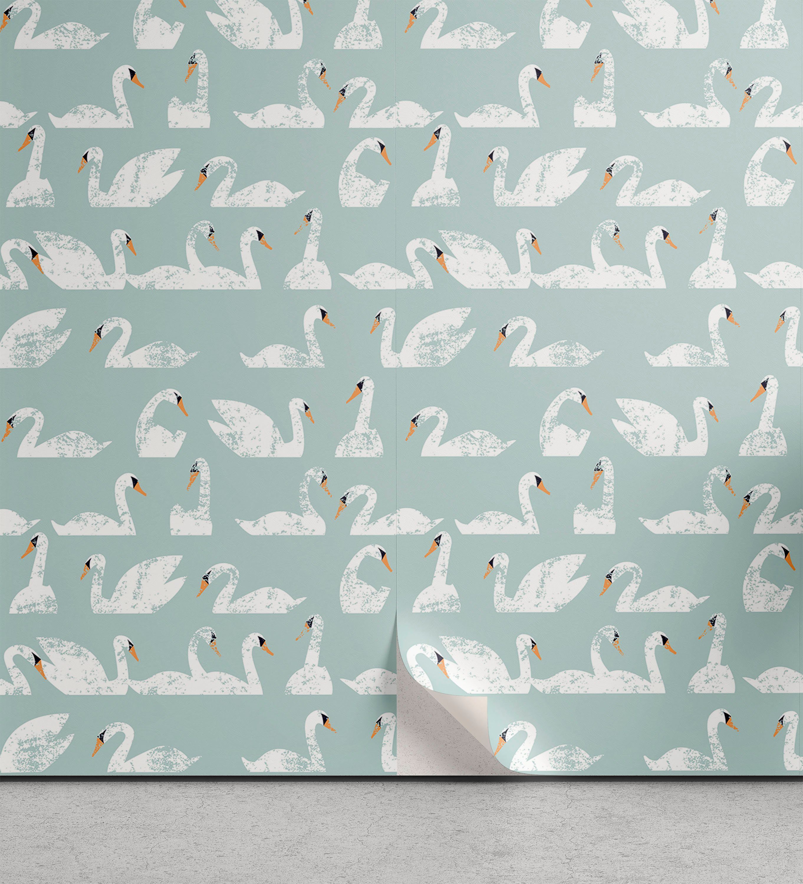 Vögel Grunge Vinyltapete Asymmetrische Swans Abakuhaus Küchenakzent, Wohnzimmer selbstklebendes Schwimmen