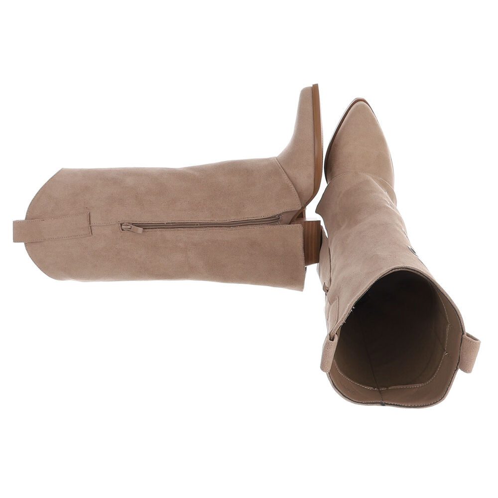 Ital-Design Modische Stiefel mit Metallösendetails für Damen Westernstiefel (91261252) Blockabsatz Stiefel in Hellbraun