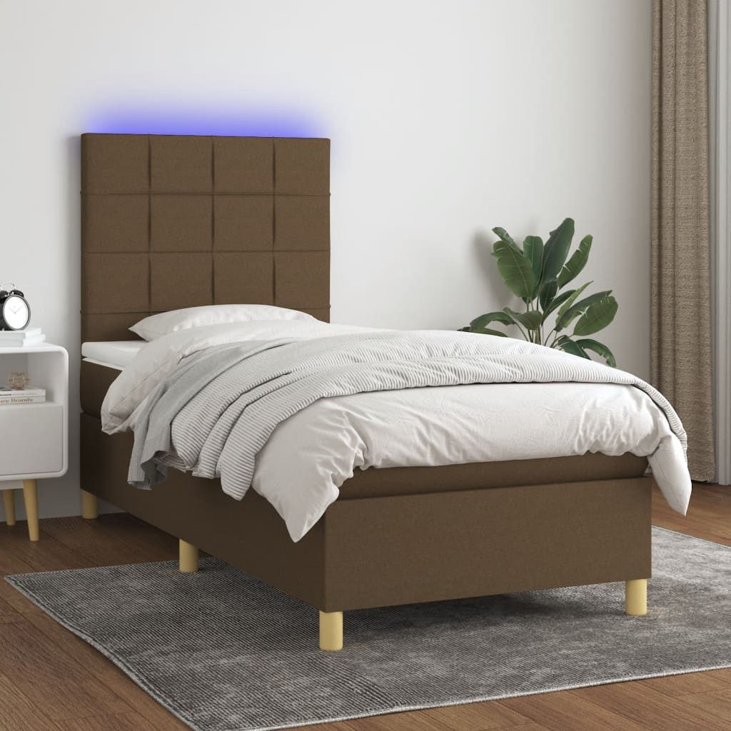 vidaXL Boxspringbett (90 x 190 cm, Quadrate, Braun), mit LED günstig online kaufen