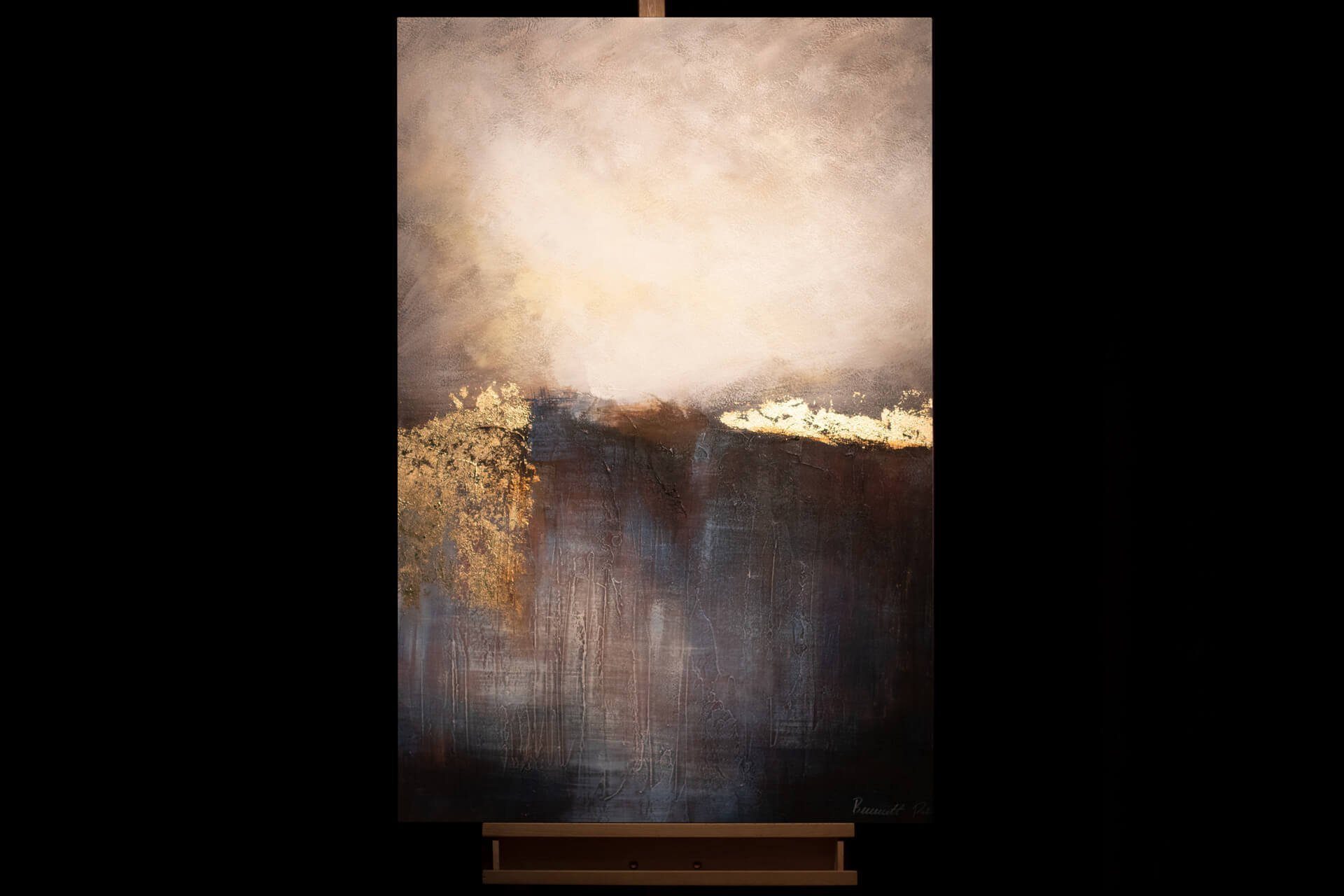 100% HANDGEMALT Wandbild 80x120 KUNSTLOFT Dawn Mountainside Wohnzimmer Gemälde cm, Leinwandbild by