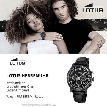 Lotus Quarzuhr LOTUS Herren Uhr Sport 18588/4 Leder, (Analoguhr), Herren Armbanduhr rund, groß (ca. 44mm), Lederarmband schwarz