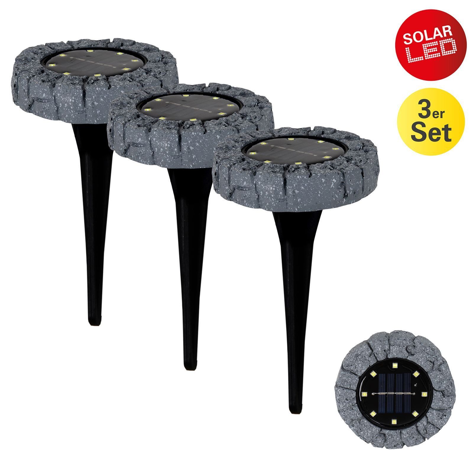 näve LED Solarleuchte Solarleuchte Boden 3er Set Solarlampe Garten