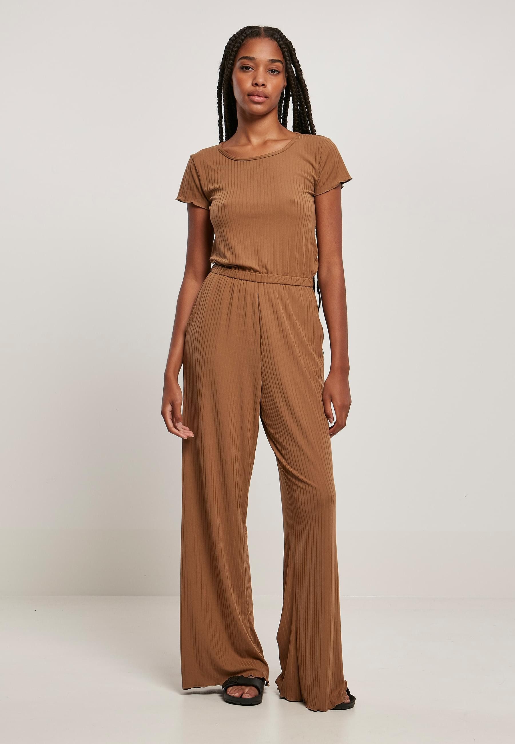 URBAN CLASSICS Jumpsuit Urban Classics Women's Ladies Rib Wid Leg Jumpsuit (1-piece)