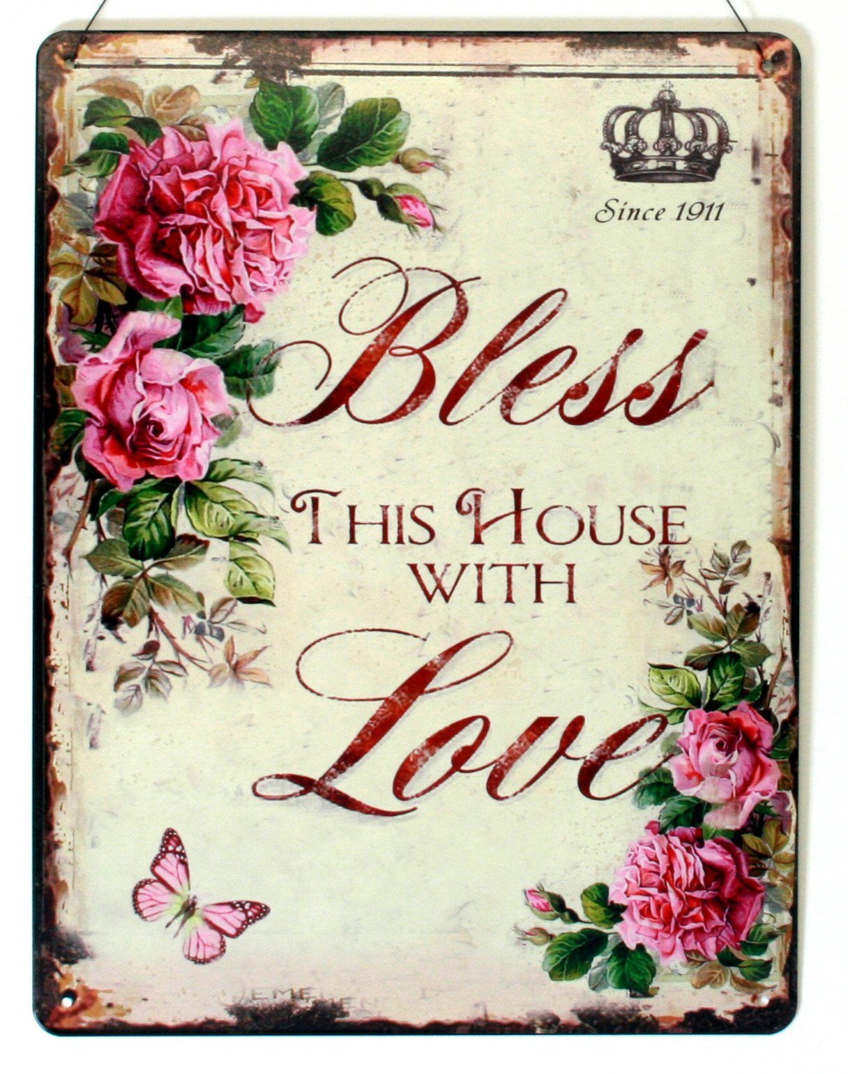 Metallschild Blechschild Bless this House with Love