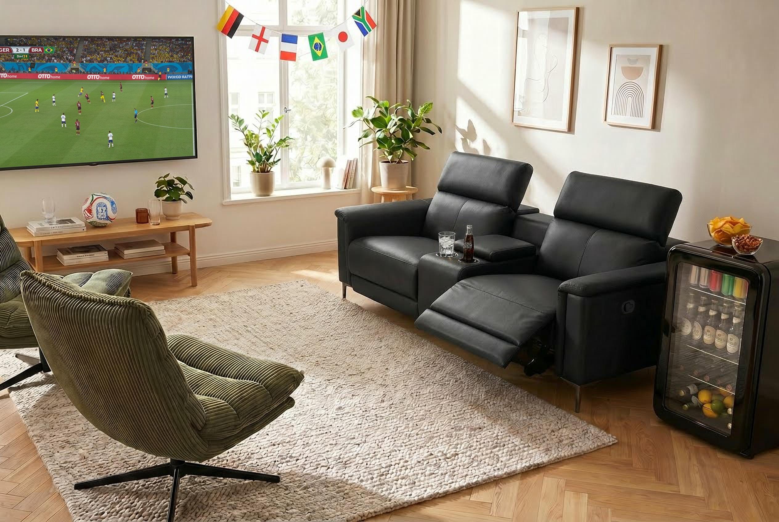 OTTO home 2-Sitzer LUND, Kinosofa, Relaxfunktion, TV-Sessel, manuell/elektrisch (USB-A), Kopfteilverstellung, Getränkachhalter, u. Staufach