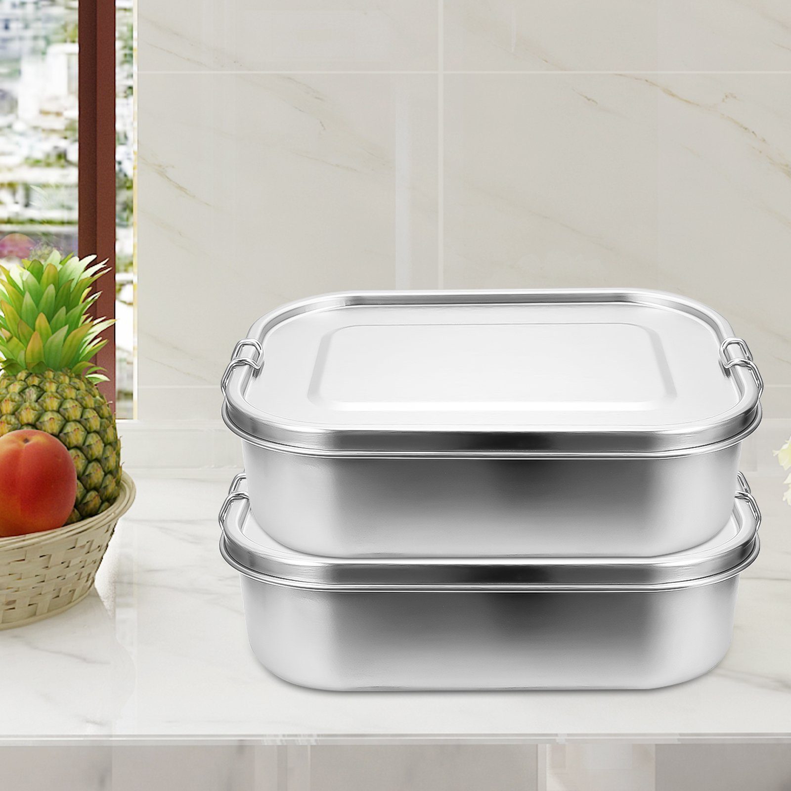 Gimisgu Lunchbox Edelstahl Brotdose - Nachhaltige Lunchbox für Büro Schule Picknick Silber 2X800ml