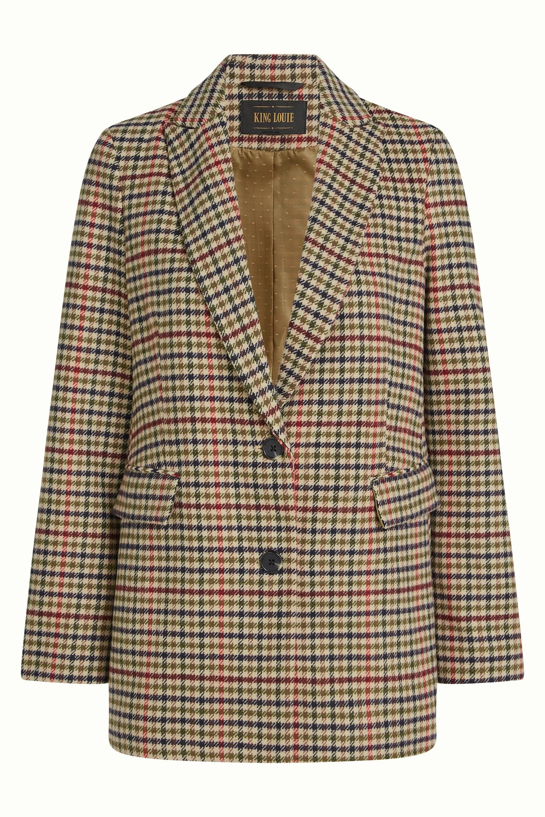 King Louie Longblazer Tula Blazer Basso Check - Eleganter Longblazer mit Reverskragen
