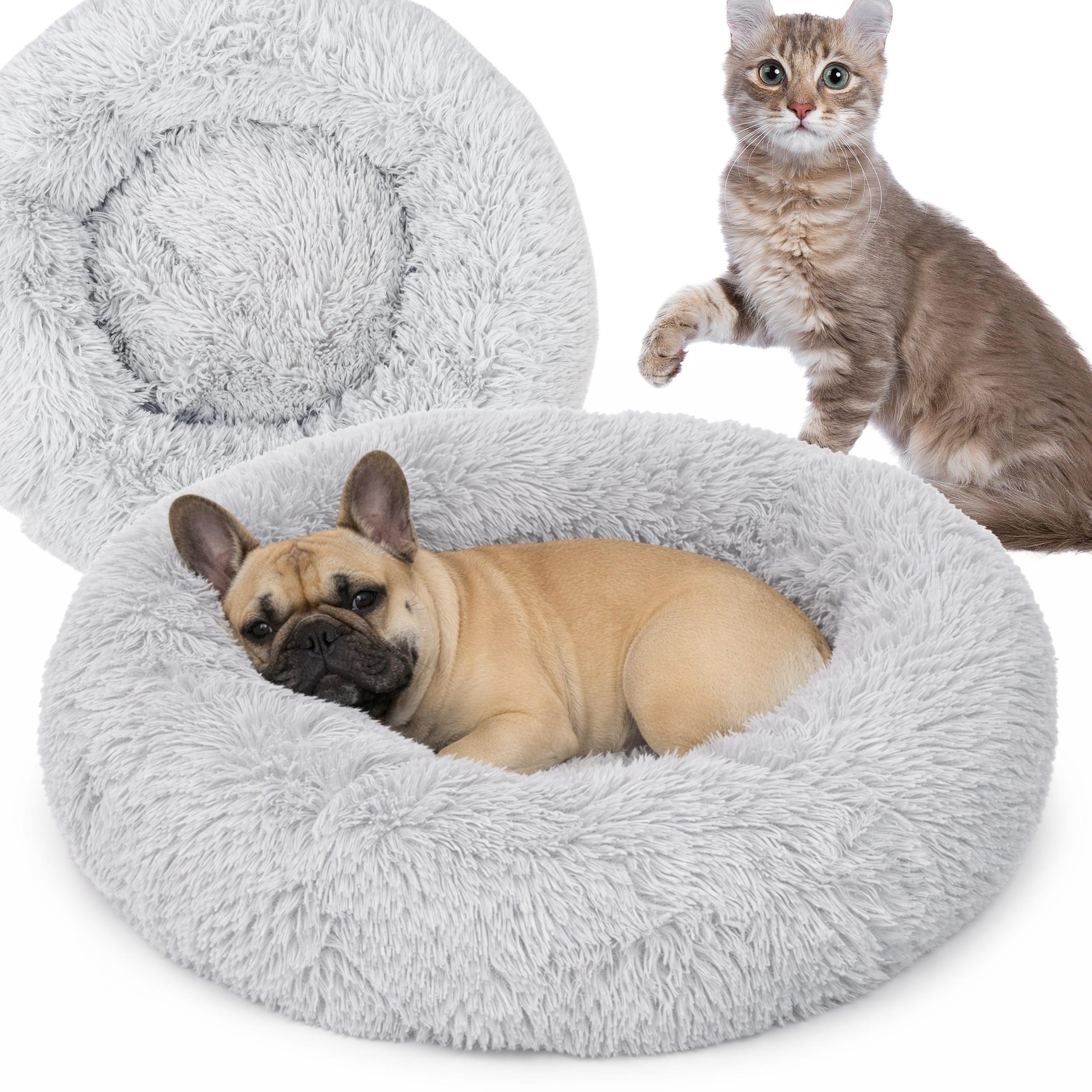 KomfortHome Tierbett Hundebett Katzenbett Donut 60cm Plüsch Shaggy Rutschfest Klein, Haustierbett Rund Flauschig Waschbar Katzen Kleine Hunde