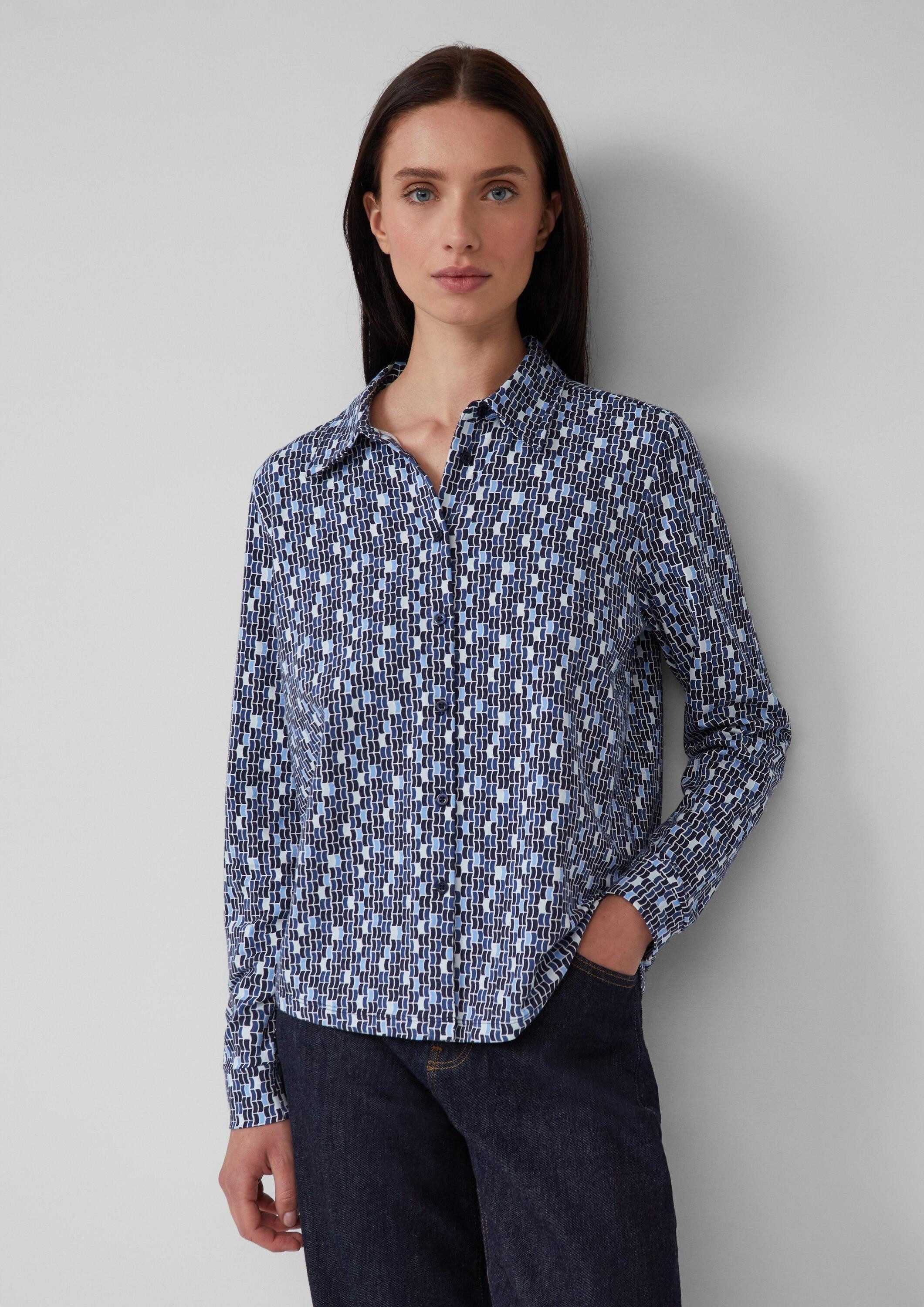 s.Oliver Langarmbluse T-Shirt Elastische Jerseybluse mit All-over-Print günstig online kaufen