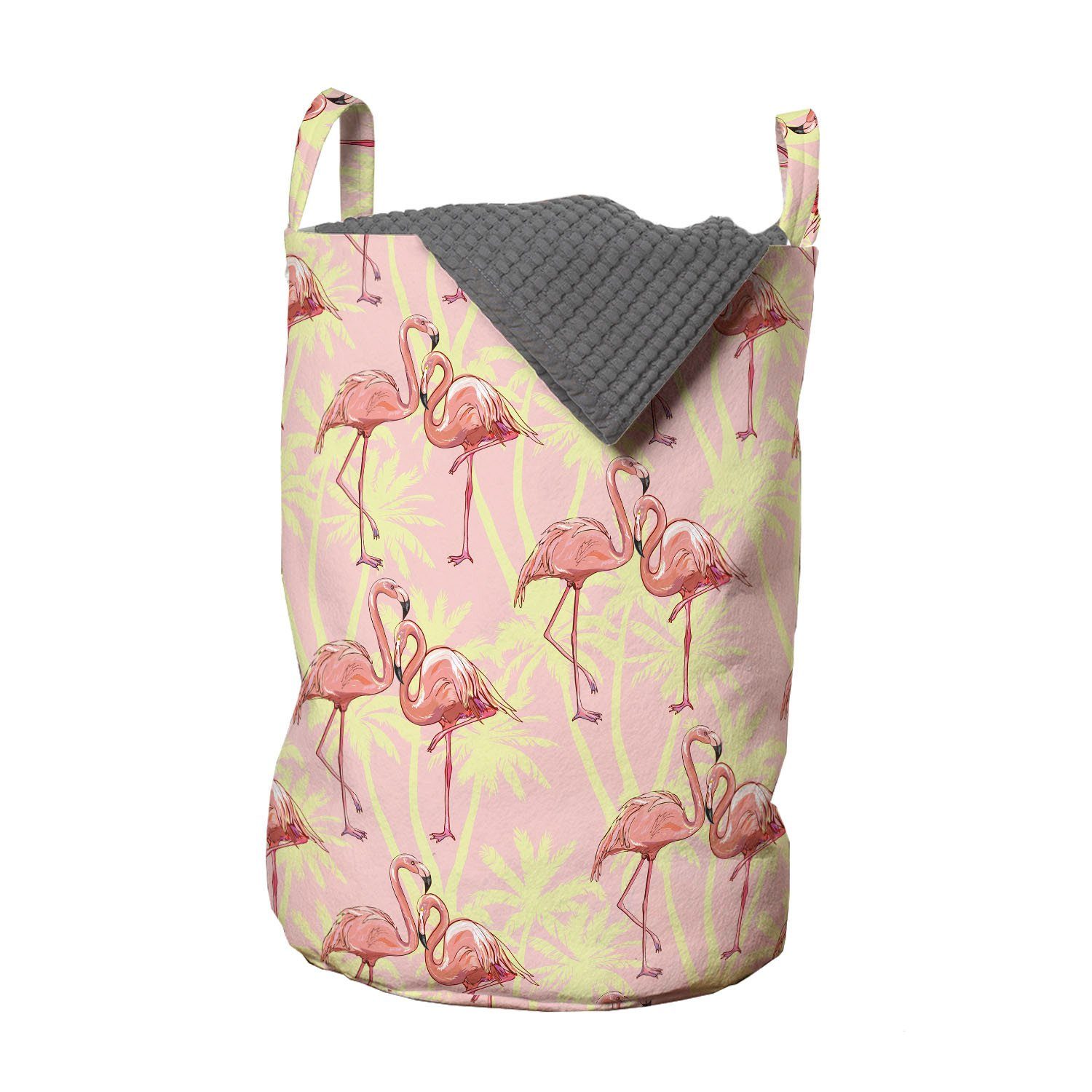 Abakuhaus Wäschesäckchen Wäschekorb mit Griffen Kordelzugverschluss für Waschsalons, Flamingo exotische Blätter