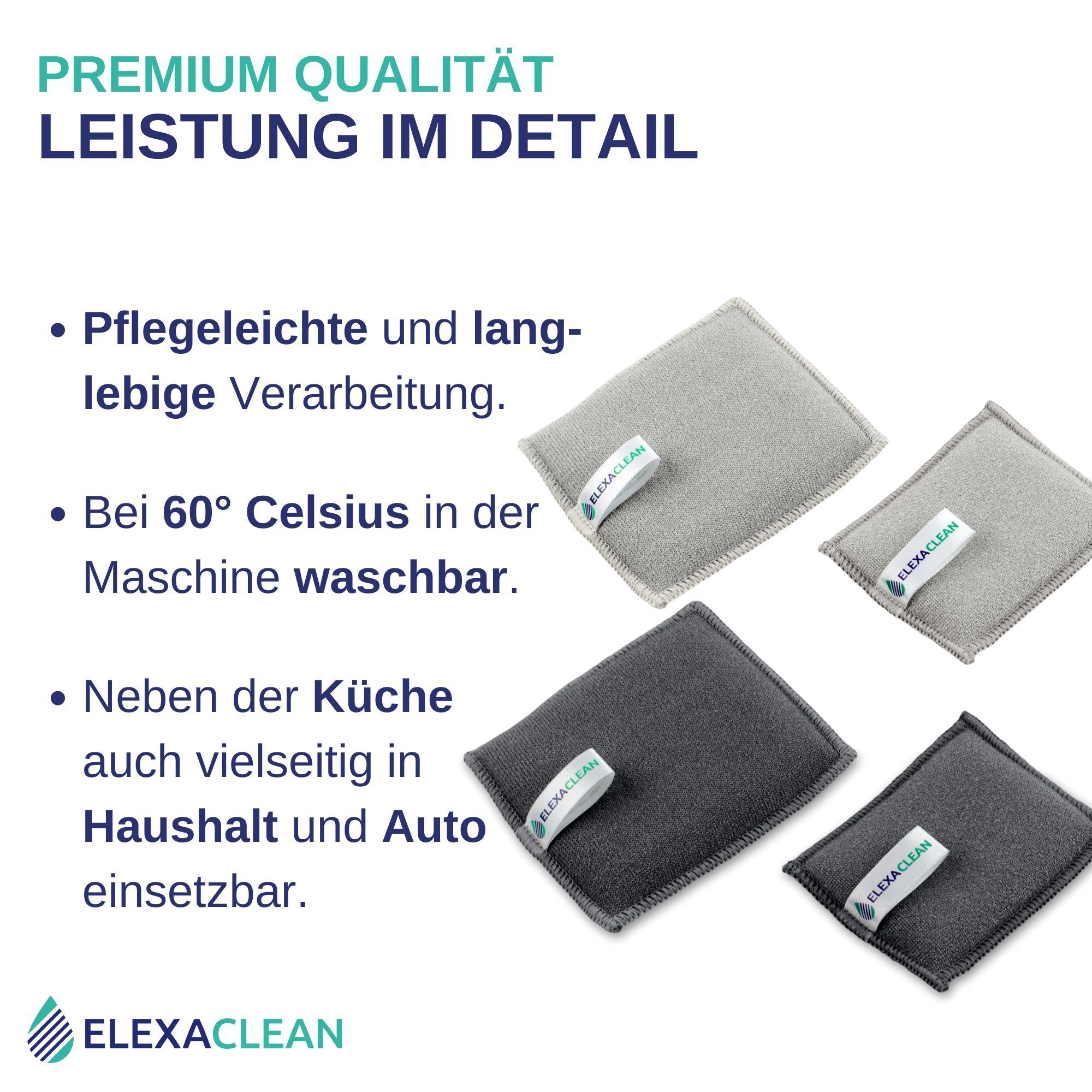 ELEXACLEAN Geschirrschwamm Waschbarer Spülschwamm, 6er Set, 10x8 cm, KLEINE VERSION