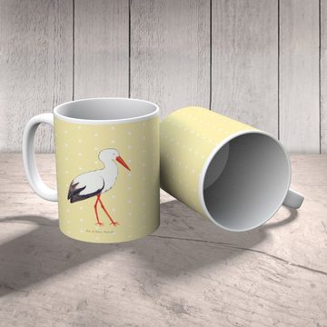 Mr. & Mrs. Panda Tasse Storch - Gelb Pastell - Geschenk, Tasse Motive, Babybauch, Büro Tasse, Keramik, Herzberührende Designs