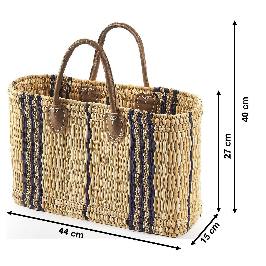 Kobolo Shopper Tasche Seegrastasche Korbtasche - Lederhenkel - Muster blau günstig online kaufen