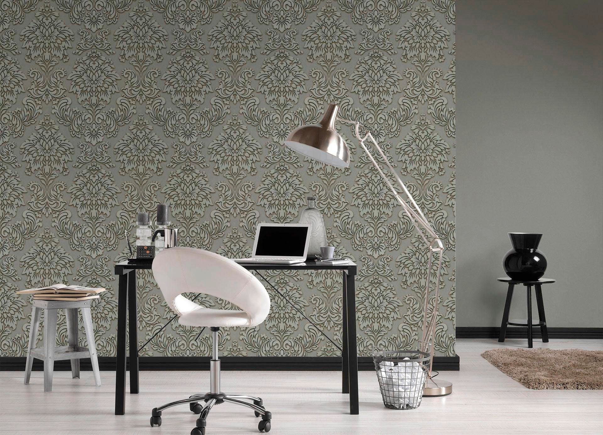 living walls Vliestapete Metropolitan Stories Lizzy London, leicht strukturiert, Barock, gemustert, ornamental, Ornament Tapete Barock Metallic Tapeten Wohnzimmer Schlafzimmer Küche