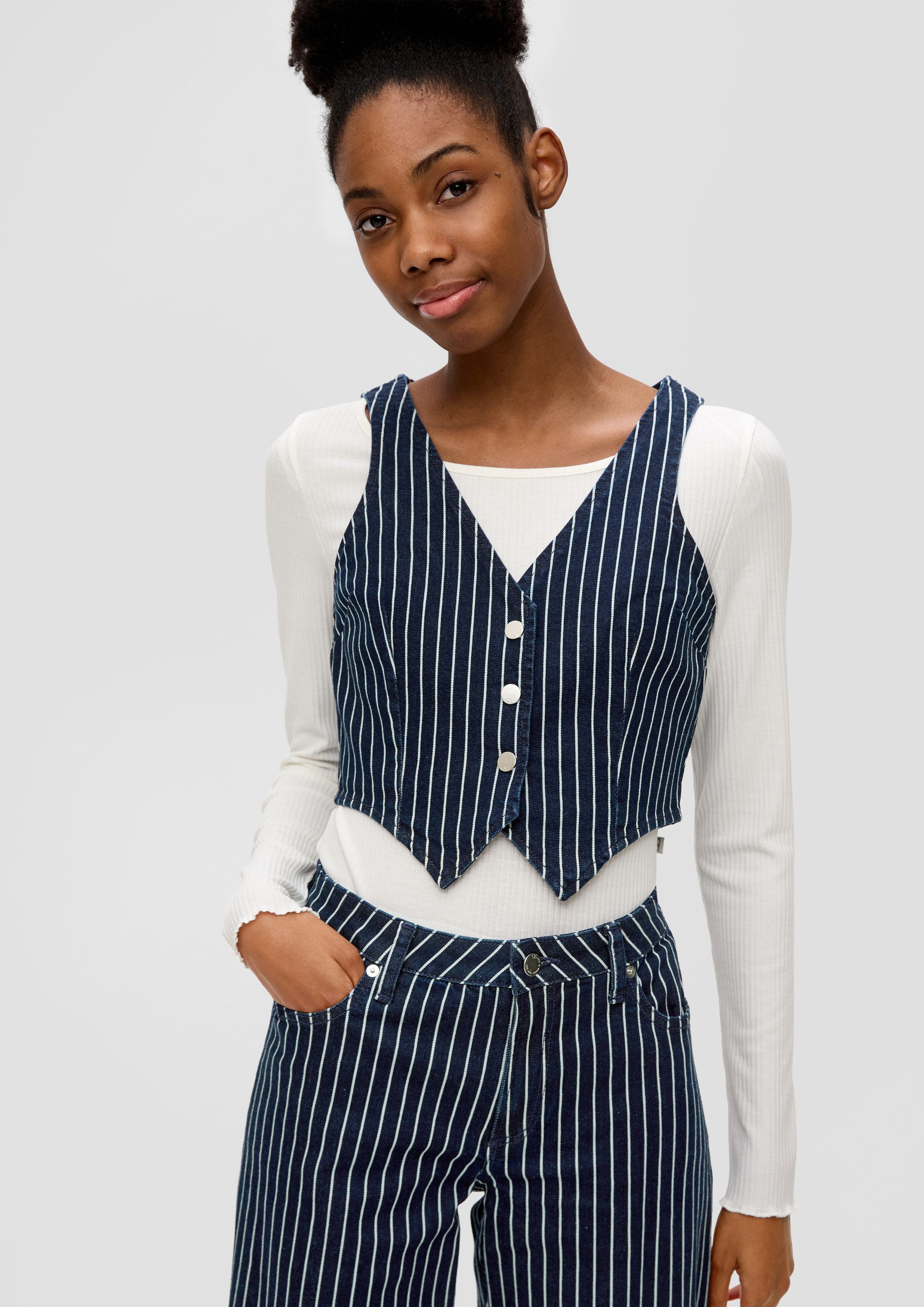 QS Jackenblazer Indoor-Weste Gestreifte Weste aus Denim günstig online kaufen