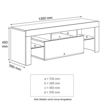 SONNI Lowboard TV Lowboard weiß Hochglanz mit LED Beleuchtung Breite 130 cm, tv schrank in wohnzimmer, sideboards