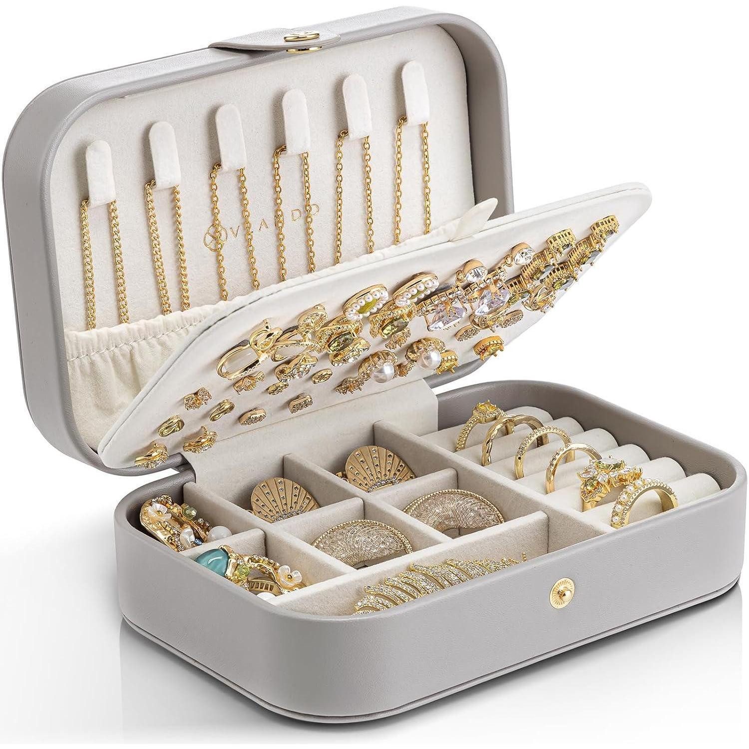 LuxusKollektion Schmuckkasten Schmuckkästchen Reise klein Organizer Ohrringe Geschenkidee Grau