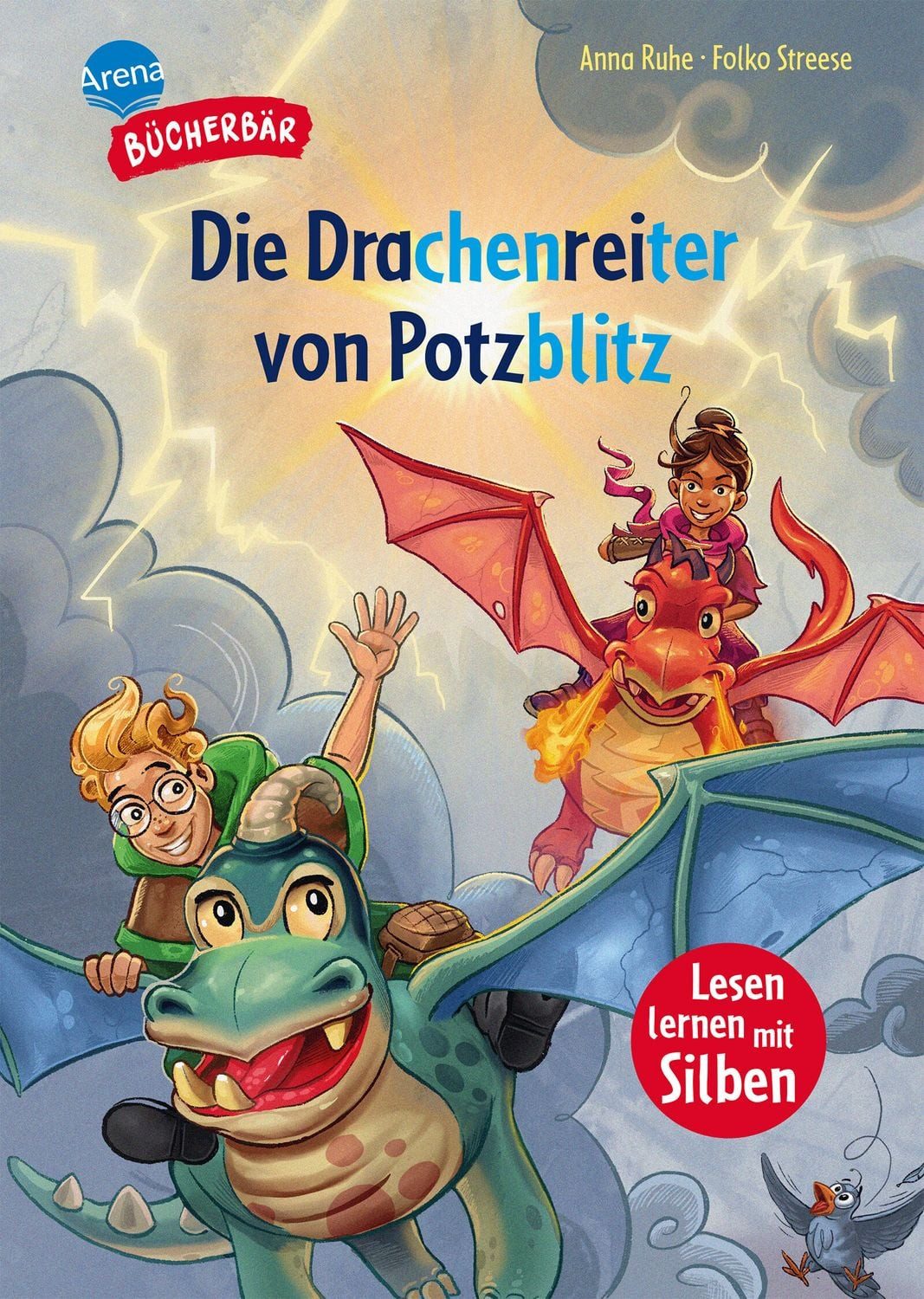 Die Drachenreiter von Potzblitz / Anna Ruhe, Bücherbär: Erstlesebuch mit Silbentrennung. Aufregendes Drachenreiter-Abenteuer für Jungen und Mädchen (Der Bücherbär: Lesen lernen mit Silben)