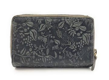Hill Burry Geldbörse echt Leder Damen Portemonnaie mit RFID Schutz, Reißverschlussmünzfach, florale Prägung, umfangreiche Ausstattung