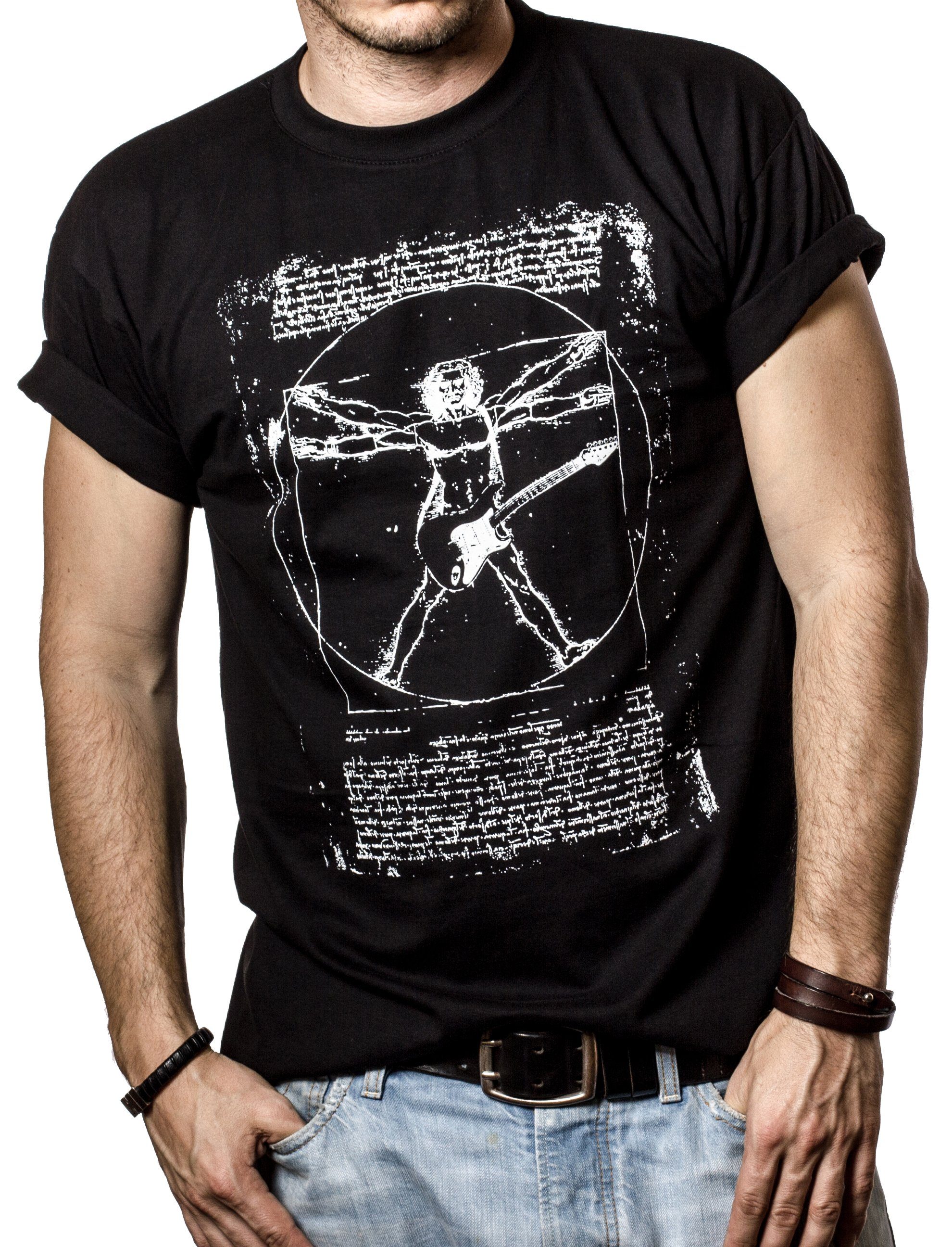 MAKAYA Print-Shirt Gitarre Herren Musik Bandshirt Da Vinci T-Shirt Geschenk Männer Jungs Frontprint, aus Baumwolle