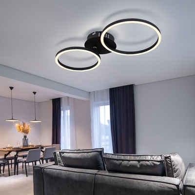 etc-shop LED Deckenleuchte, LED-Leuchtmittel fest verbaut, Warmweiß, Deckenleuchte Ring Design Deckenlampe schwarz Wohnzimmerlampe, aus
