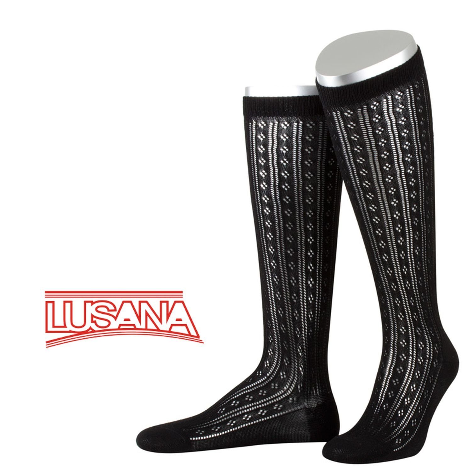 Lusana Trachtensocken Kniestrümpfe mit Ajourmuster günstig online kaufen