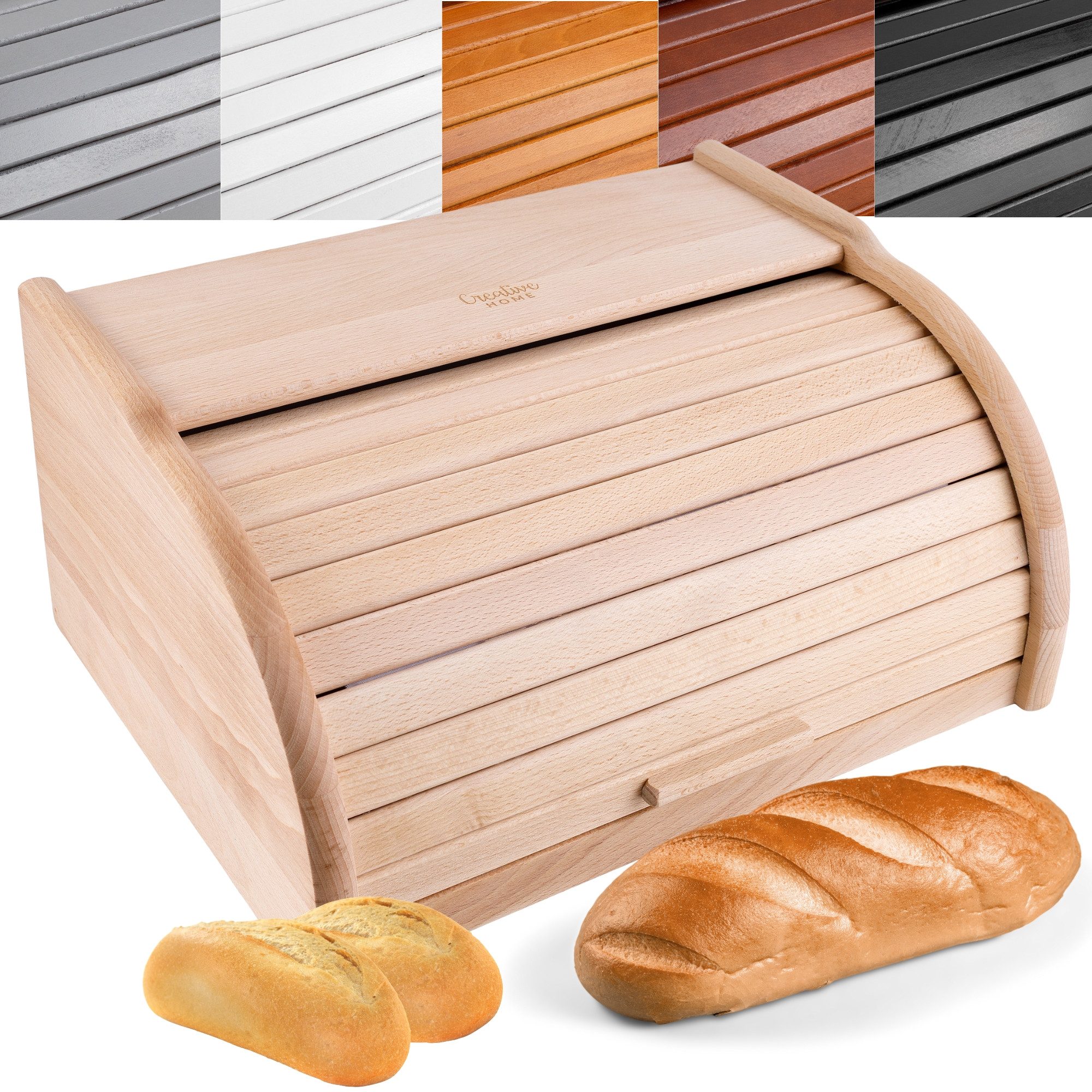 Creative Home Brotkasten Holz 38 x 28,5 x 17,5 cm Brotkiste mit Rolldeckel Brotbox