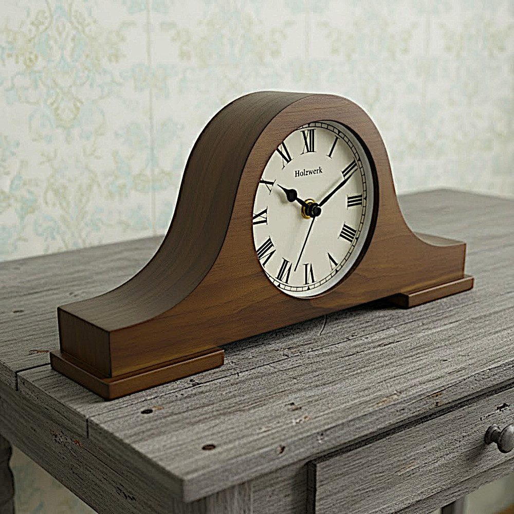Holzwerk Tischuhr Nostalgische Retro Vintage Tisch Uhr Nahezu lautloses Uhrwerk, römische Ziffern, Quarzuhrwerk