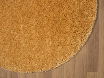 Teppich Hochflor Teppich SHAGGY goldgelb rund diverse Größen, LebensWohnArt, Höhe: 3.7 mm