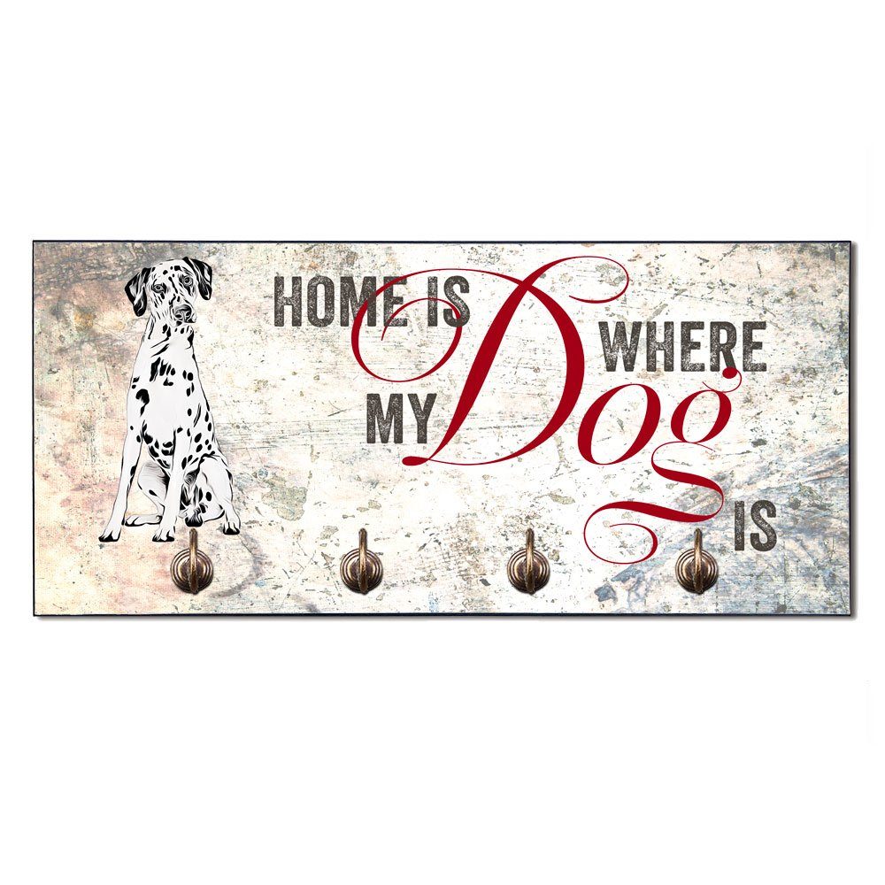 Cadouri Wandgarderobe DALMATINER Hundegarderobe - Wandboard für Hundezubehör (Garderobe mit 4 Haken), MDF, mit abgeschrägten Ecken, handgefertigt, für Hundebesitzer