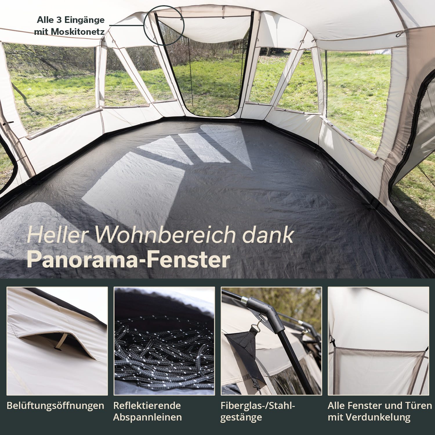 Skandika Tunnelzelt Nordland 4 Sleeper Protect, mit teilbarer schwarzer Schlafkabine, Personen: 4 (Moskitonetz an allen 3 Eingängen und der Schlafkabine), einge – Bild 3 von 5